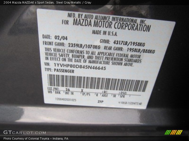 Steel Gray Metallic / Gray 2004 Mazda MAZDA6 s Sport Sedan