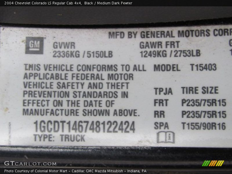 Black / Medium Dark Pewter 2004 Chevrolet Colorado LS Regular Cab 4x4