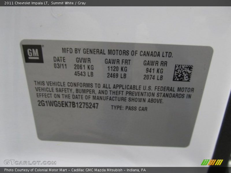 Summit White / Gray 2011 Chevrolet Impala LT