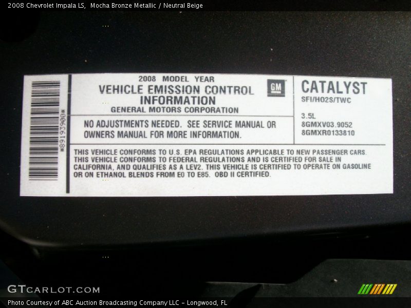 Mocha Bronze Metallic / Neutral Beige 2008 Chevrolet Impala LS