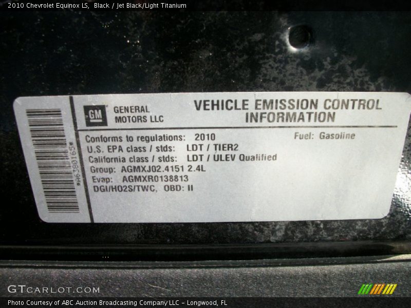 Black / Jet Black/Light Titanium 2010 Chevrolet Equinox LS