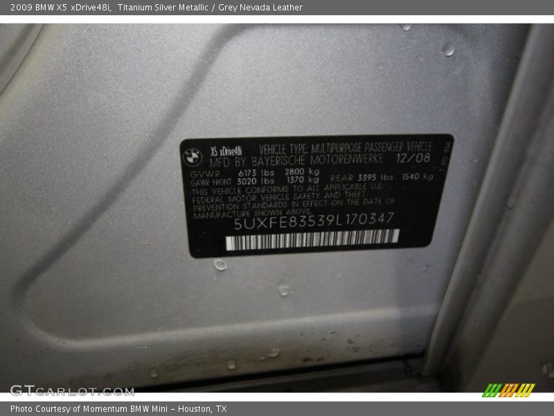 Titanium Silver Metallic / Grey Nevada Leather 2009 BMW X5 xDrive48i