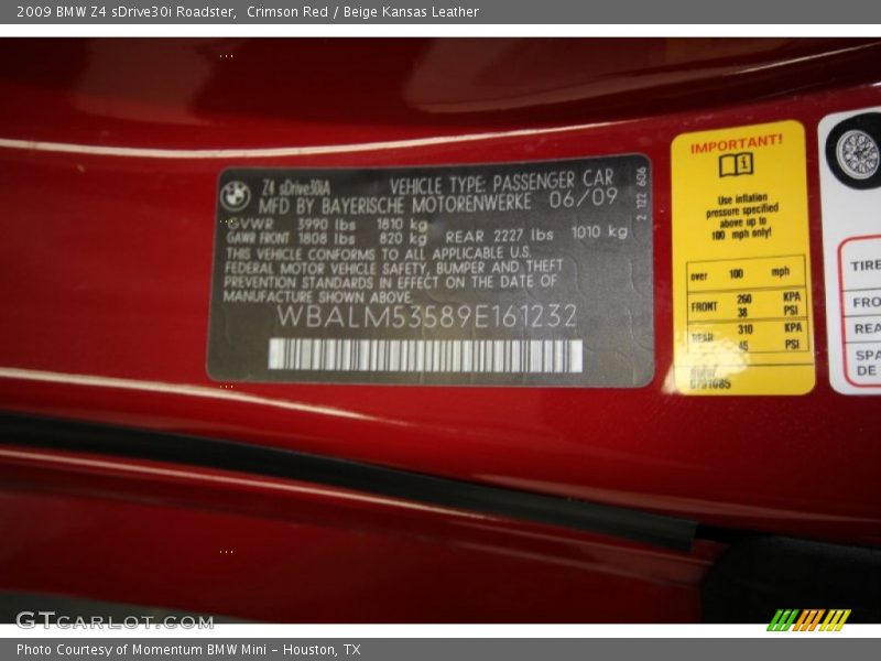 Crimson Red / Beige Kansas Leather 2009 BMW Z4 sDrive30i Roadster