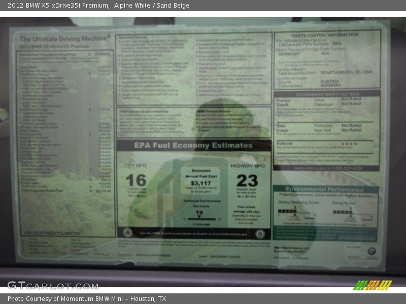 Alpine White / Sand Beige 2012 BMW X5 xDrive35i Premium