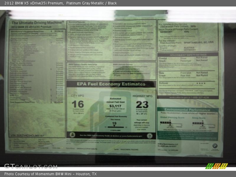 Platinum Gray Metallic / Black 2012 BMW X5 xDrive35i Premium