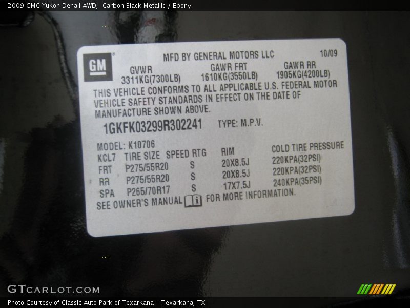 Carbon Black Metallic / Ebony 2009 GMC Yukon Denali AWD