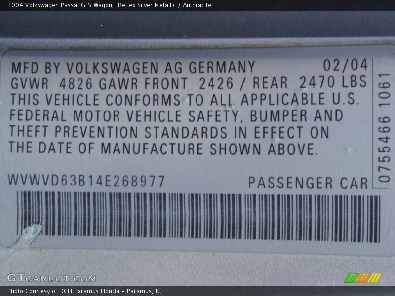 Reflex Silver Metallic / Anthracite 2004 Volkswagen Passat GLS Wagon
