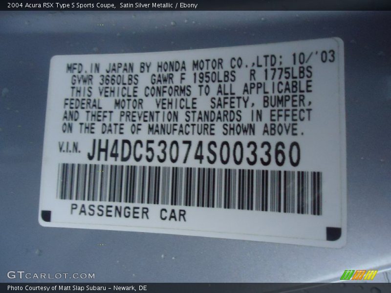 Satin Silver Metallic / Ebony 2004 Acura RSX Type S Sports Coupe