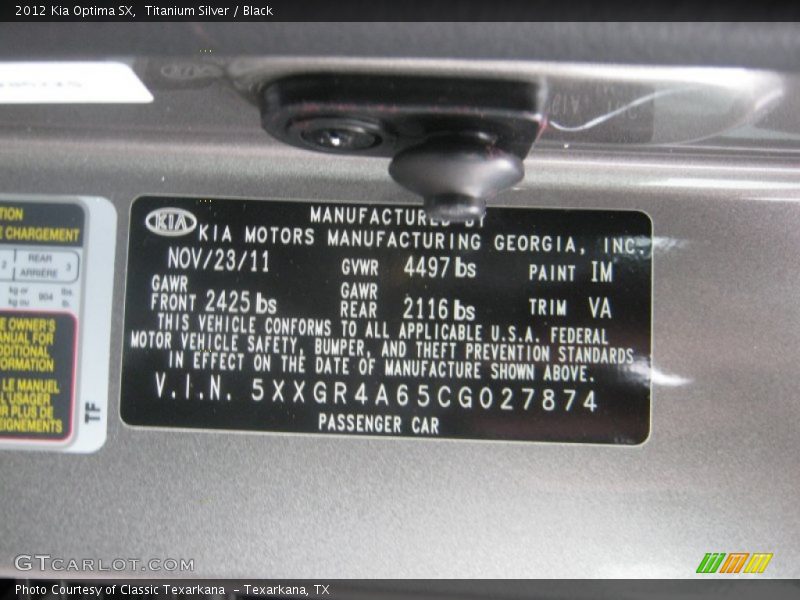 Titanium Silver / Black 2012 Kia Optima SX