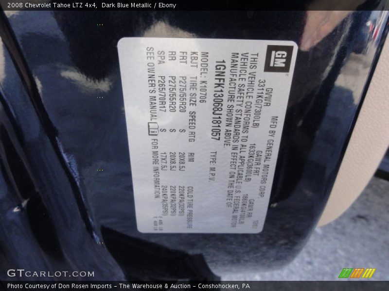 Dark Blue Metallic / Ebony 2008 Chevrolet Tahoe LTZ 4x4