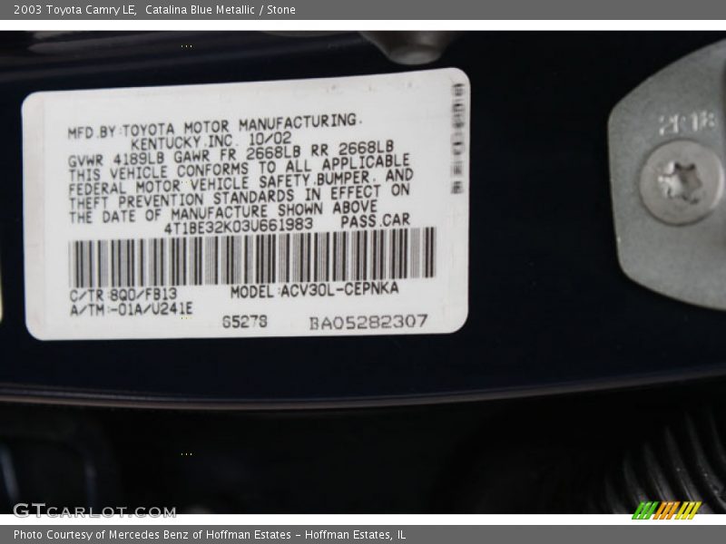 Catalina Blue Metallic / Stone 2003 Toyota Camry LE