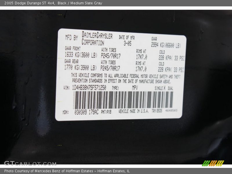 Black / Medium Slate Gray 2005 Dodge Durango ST 4x4