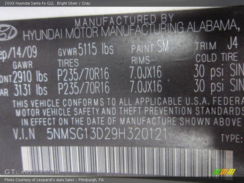 Bright Silver / Gray 2009 Hyundai Santa Fe GLS