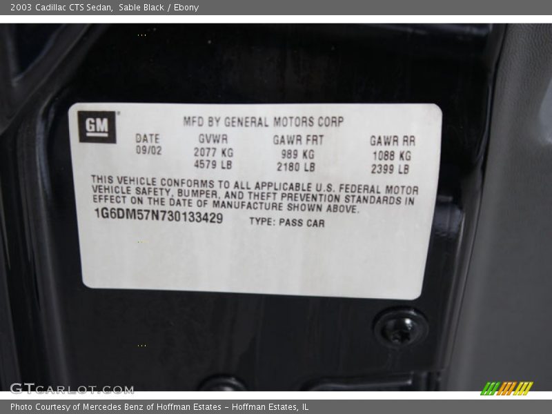 Sable Black / Ebony 2003 Cadillac CTS Sedan