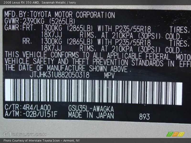 Savannah Metallic / Ivory 2008 Lexus RX 350 AWD