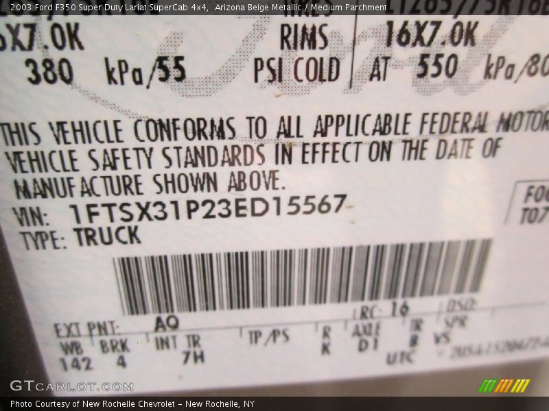 2003 F350 Super Duty Lariat SuperCab 4x4 Arizona Beige Metallic Color Code AQ