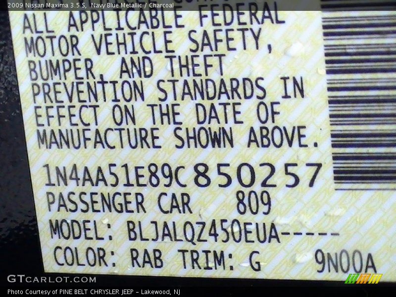 Navy Blue Metallic / Charcoal 2009 Nissan Maxima 3.5 S