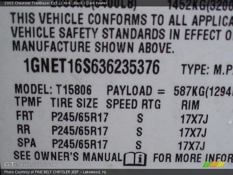 Black / Dark Pewter 2003 Chevrolet TrailBlazer EXT LS 4x4