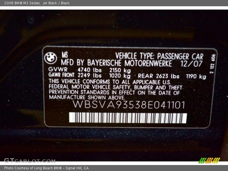 Jet Black / Black 2008 BMW M3 Sedan