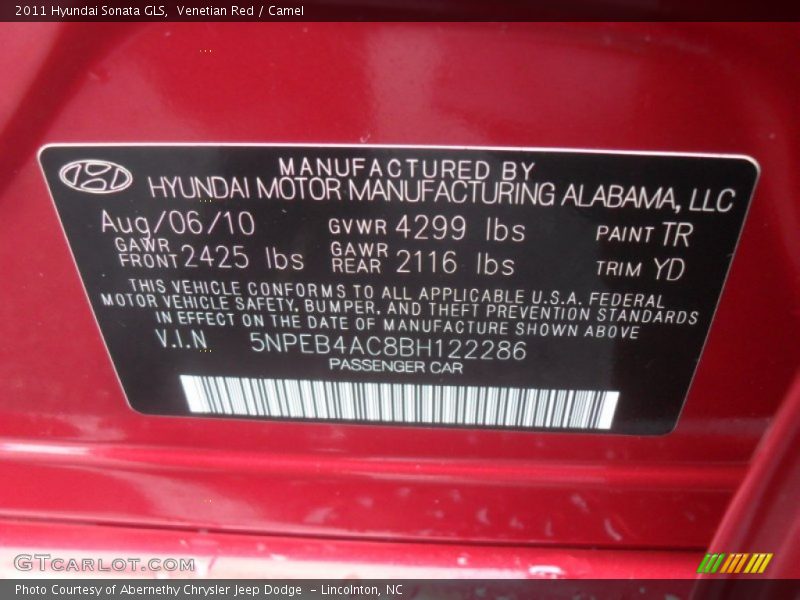 Venetian Red / Camel 2011 Hyundai Sonata GLS