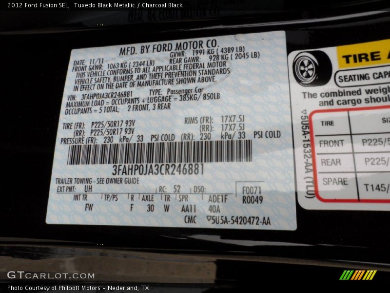 Tuxedo Black Metallic / Charcoal Black 2012 Ford Fusion SEL