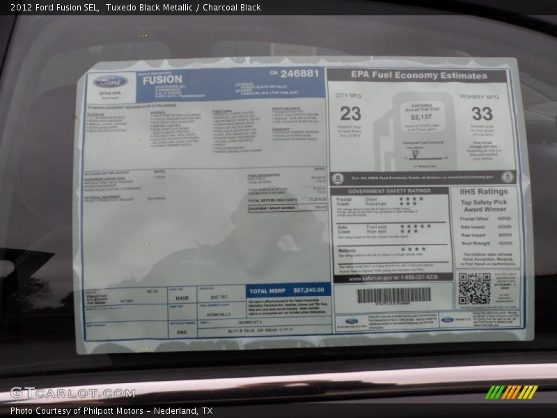 Tuxedo Black Metallic / Charcoal Black 2012 Ford Fusion SEL