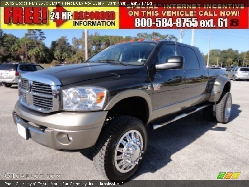 Dark Khaki Pearl / Khaki 2009 Dodge Ram 3500 Laramie Mega Cab 4x4 Dually