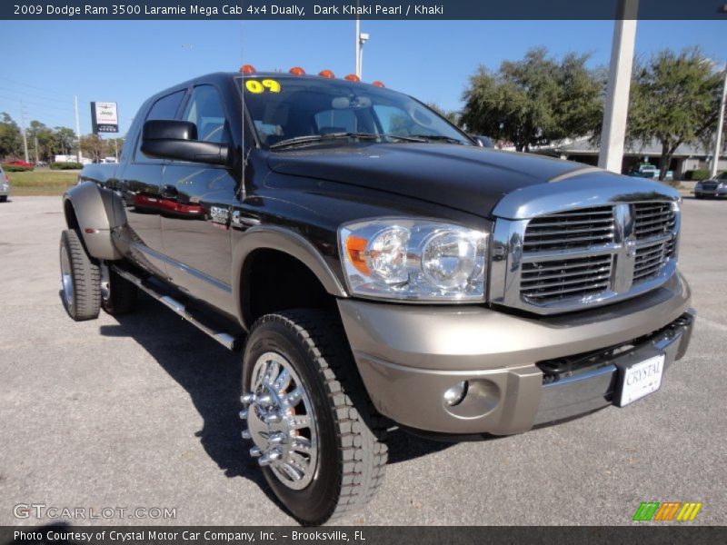 Dark Khaki Pearl / Khaki 2009 Dodge Ram 3500 Laramie Mega Cab 4x4 Dually
