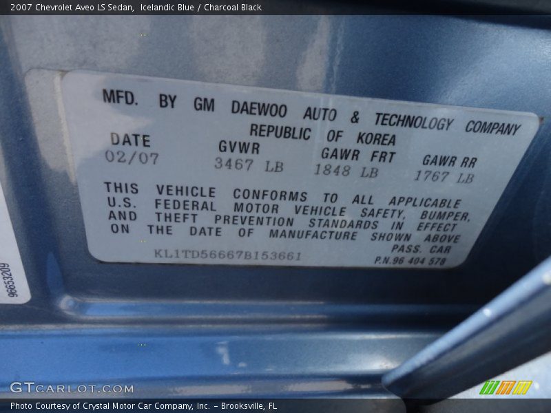 Icelandic Blue / Charcoal Black 2007 Chevrolet Aveo LS Sedan