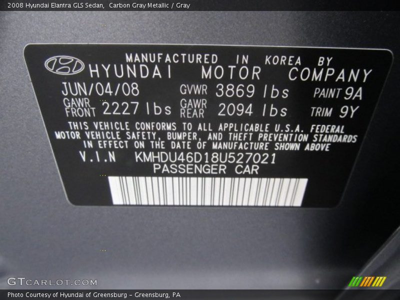 Carbon Gray Metallic / Gray 2008 Hyundai Elantra GLS Sedan