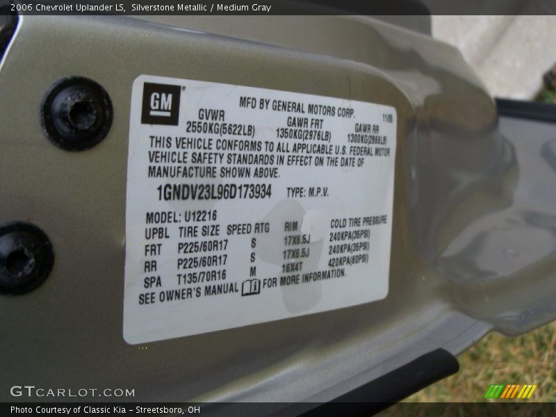 Silverstone Metallic / Medium Gray 2006 Chevrolet Uplander LS