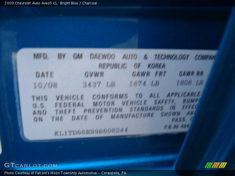 Bright Blue / Charcoal 2009 Chevrolet Aveo Aveo5 LS