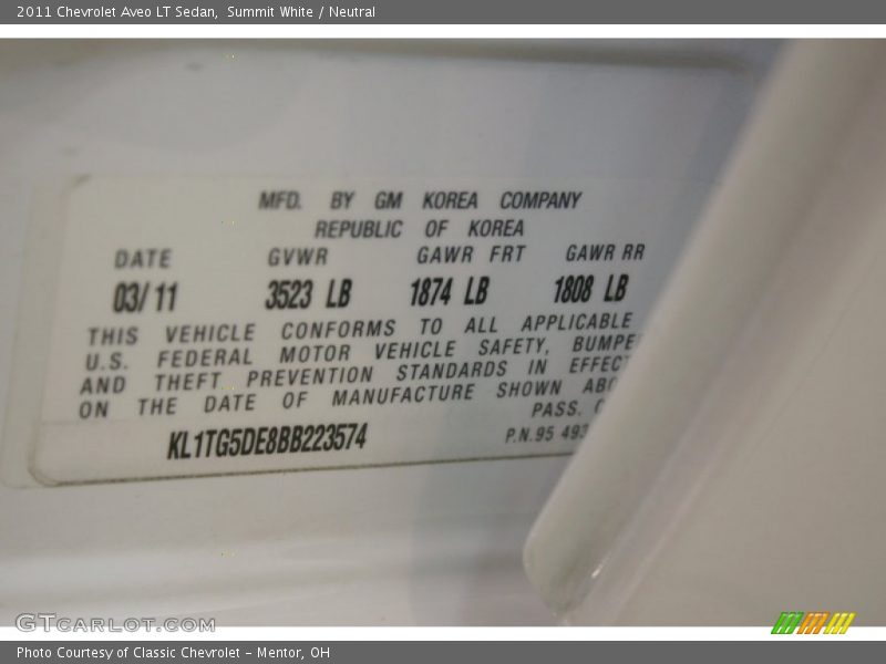 Summit White / Neutral 2011 Chevrolet Aveo LT Sedan