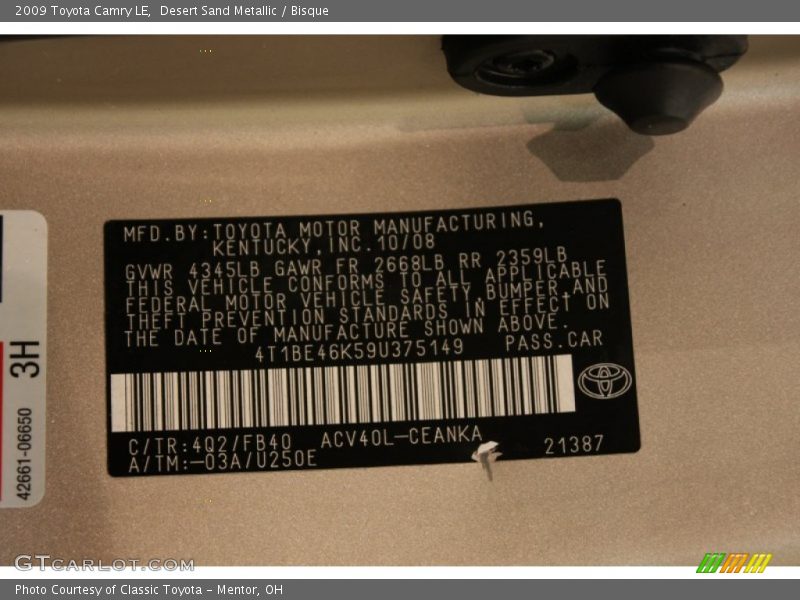 Desert Sand Metallic / Bisque 2009 Toyota Camry LE
