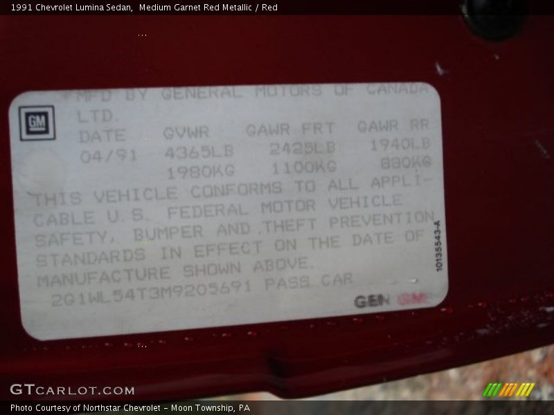 Medium Garnet Red Metallic / Red 1991 Chevrolet Lumina Sedan