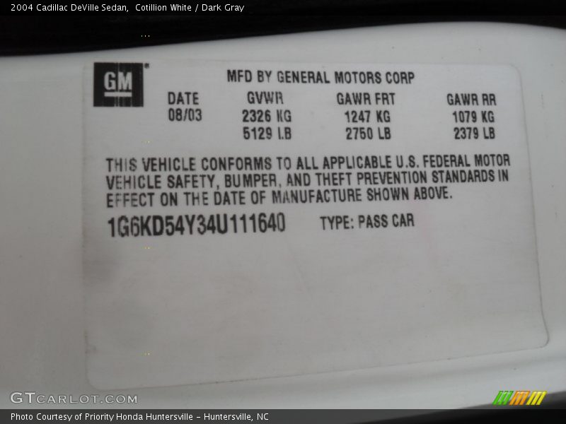 Cotillion White / Dark Gray 2004 Cadillac DeVille Sedan