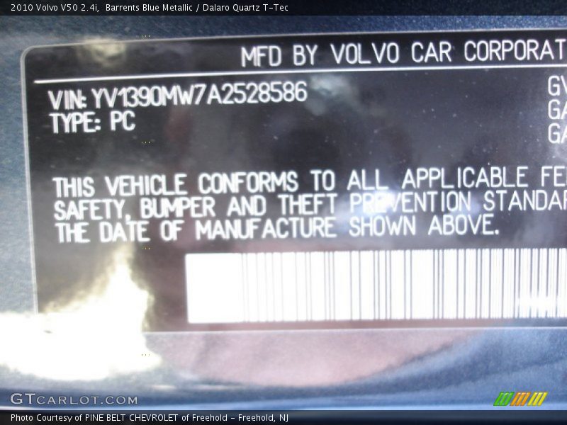 Barrents Blue Metallic / Dalaro Quartz T-Tec 2010 Volvo V50 2.4i