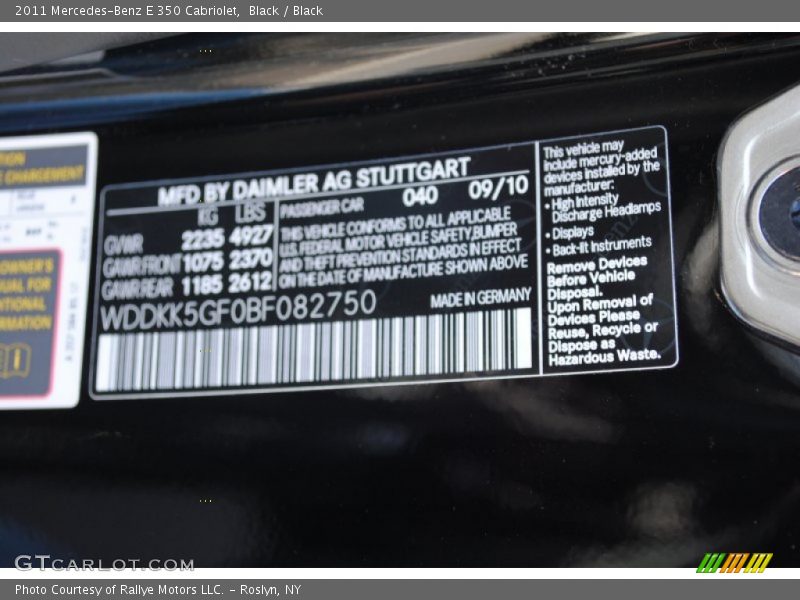 Black / Black 2011 Mercedes-Benz E 350 Cabriolet
