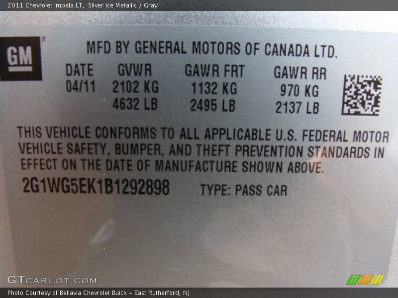 Silver Ice Metallic / Gray 2011 Chevrolet Impala LT