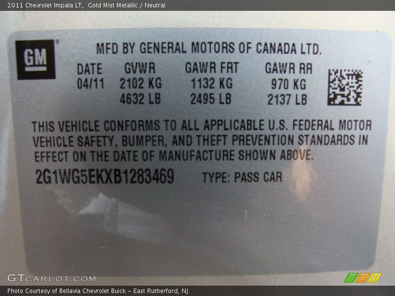 Gold Mist Metallic / Neutral 2011 Chevrolet Impala LT