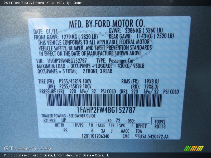 Gold Leaf / Light Stone 2011 Ford Taurus Limited