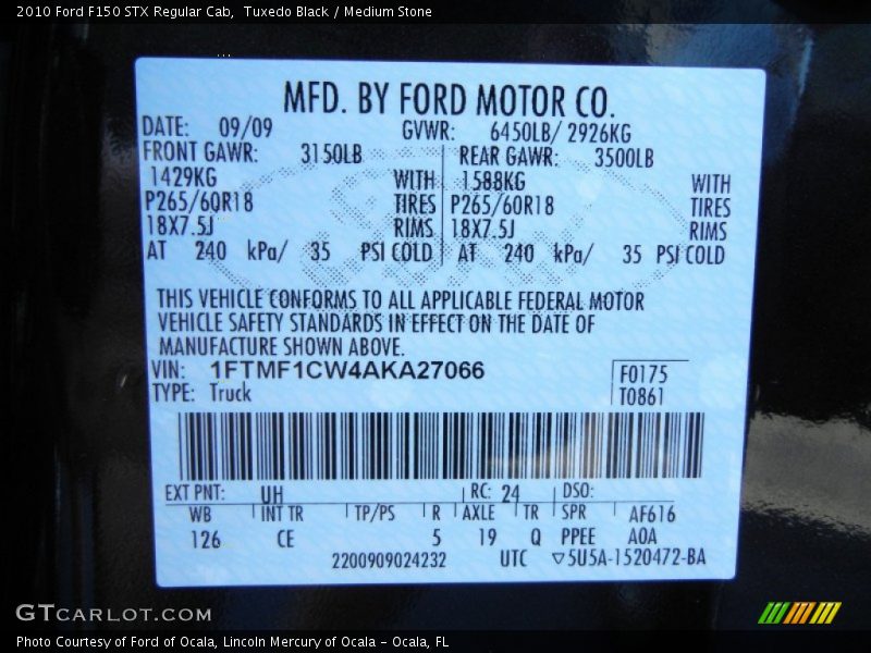 Tuxedo Black / Medium Stone 2010 Ford F150 STX Regular Cab