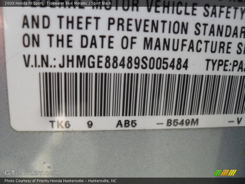 Tidewater Blue Metallic / Sport Black 2009 Honda Fit Sport