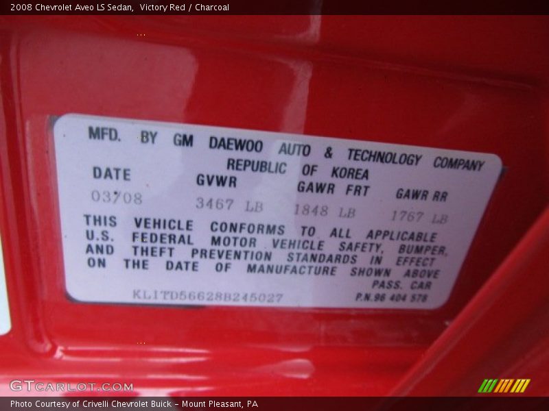 Victory Red / Charcoal 2008 Chevrolet Aveo LS Sedan