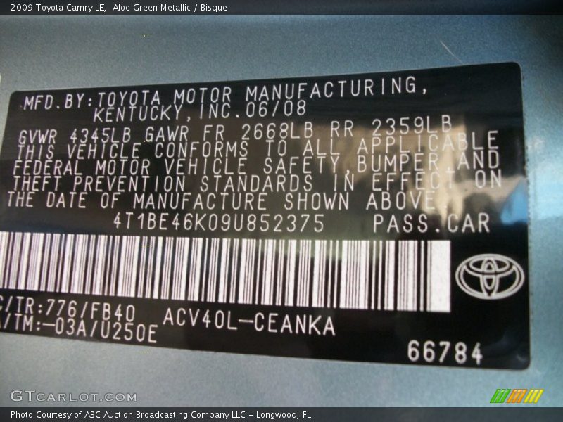 Aloe Green Metallic / Bisque 2009 Toyota Camry LE