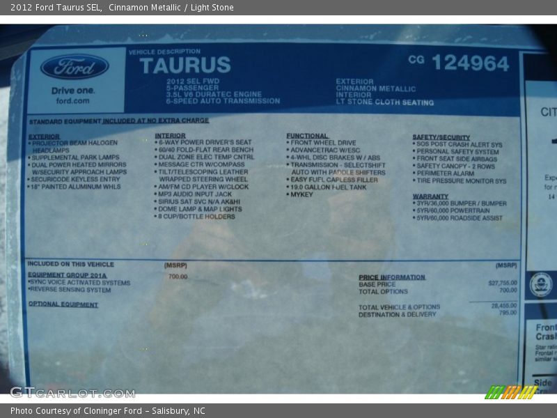 Cinnamon Metallic / Light Stone 2012 Ford Taurus SEL