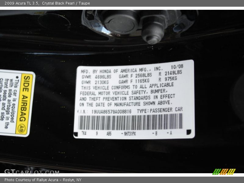 Crystal Black Pearl / Taupe 2009 Acura TL 3.5