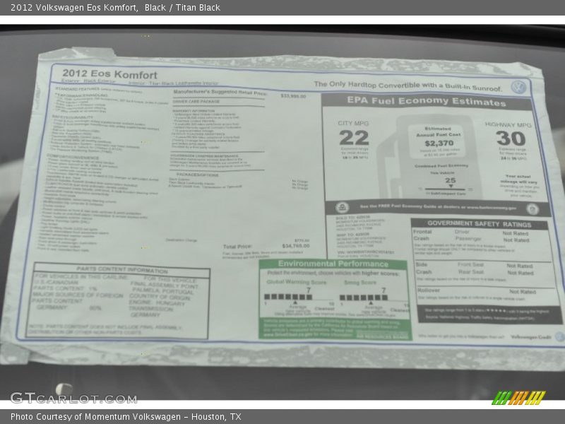 Black / Titan Black 2012 Volkswagen Eos Komfort