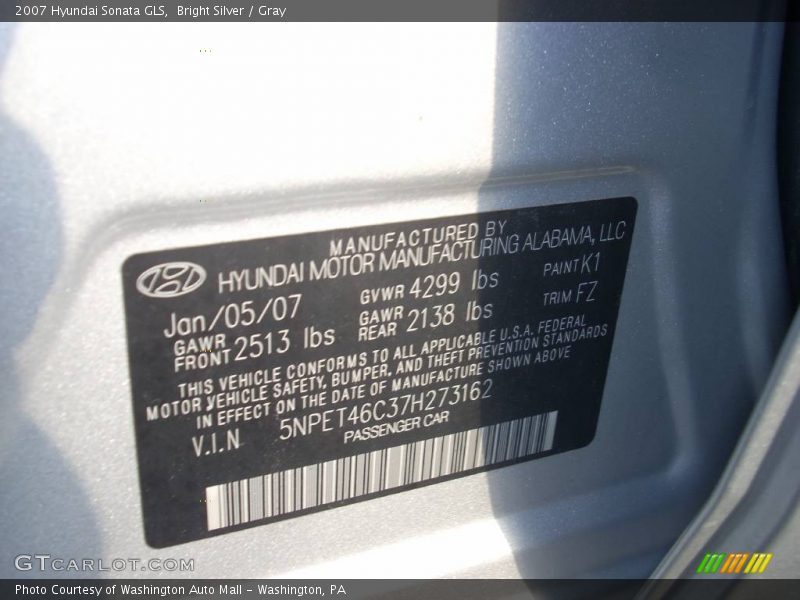 Bright Silver / Gray 2007 Hyundai Sonata GLS