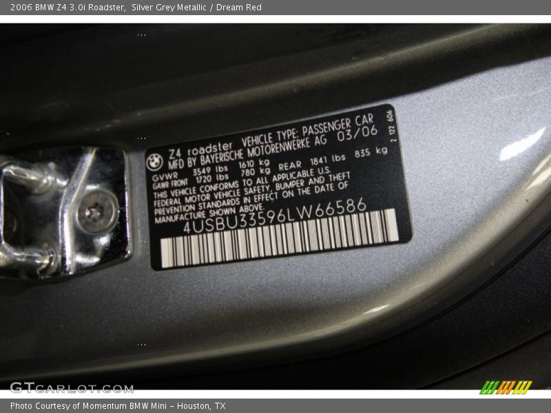 Silver Grey Metallic / Dream Red 2006 BMW Z4 3.0i Roadster